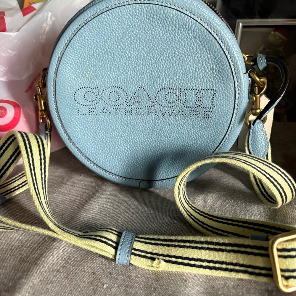 Coach Light Blue Leather Round Crossbody Bag